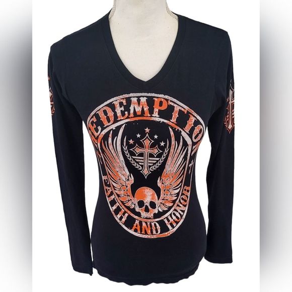 NWOT | Archaic | Womens Long Sleeve, V Neck REDEMPTION T Shirt / Top /Tee - Picture 1 of 4